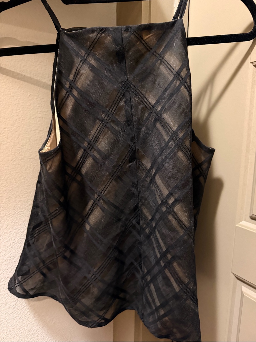 Black Plaid Sheer Overlay Ruffle Halter Tank - Picture 3 of 6
